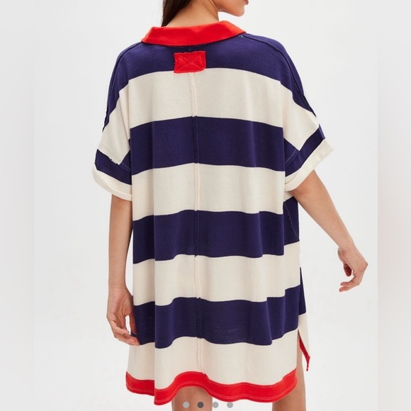 NEW WE THE FREE PEOPLE Prime Time Rugby Maxi Tee Polo Dress Tunic Oversized S - Picture 3 of 11